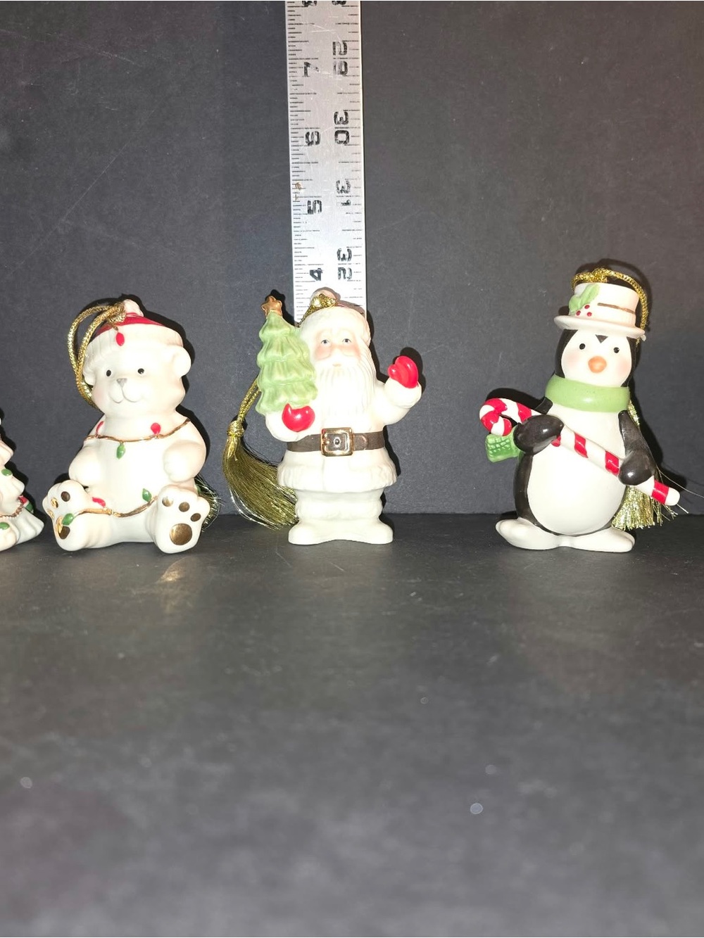 Festive White Santa, Polar Bear, and Penguin Hanging Ornaments - Holiday Set